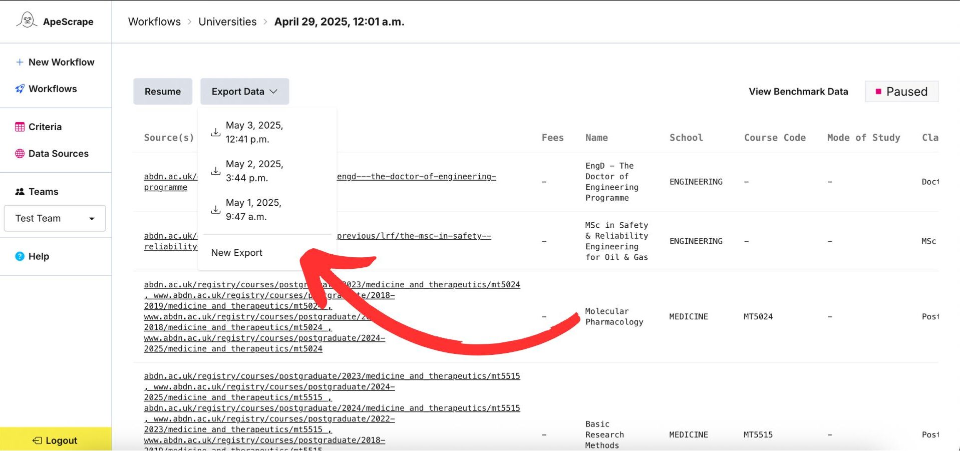 Image showing the exact location of the export button